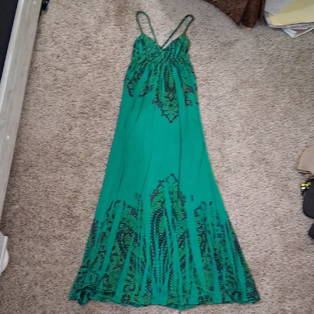 XOXO Green Maxi Dress with Black Pattern